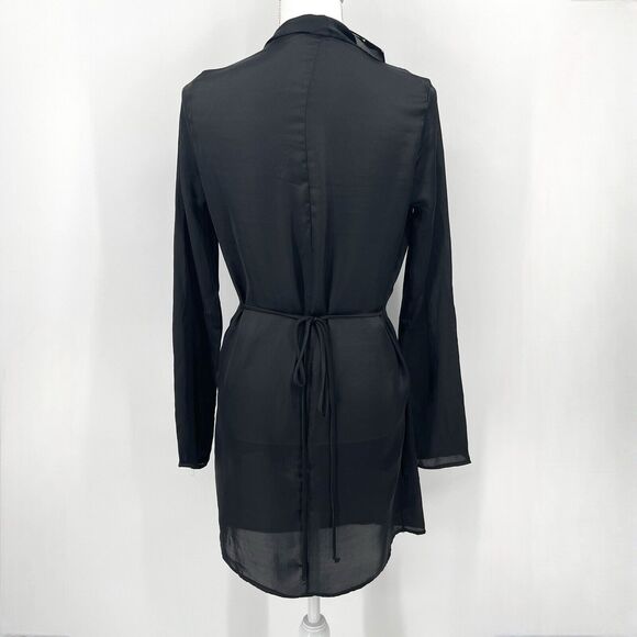 Naked Wardrobe Womens Dress Sz Small Black The Plunge Faux Wrap Long Sleeve Mini - Picture 6 of 12